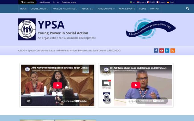 Screenshot der Website von Young Power in Social Action (YPSA)