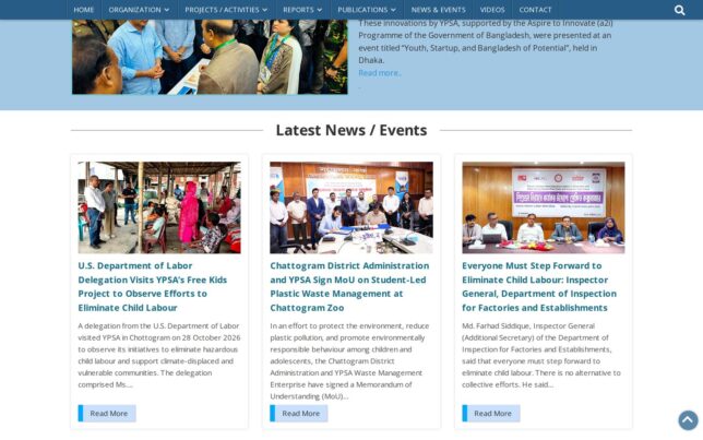 Screenshot der Website von Young Power in Social Action (YPSA)